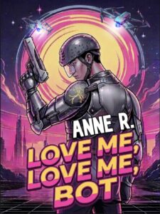 A man holding a gun in a pink and yellow scifi world.